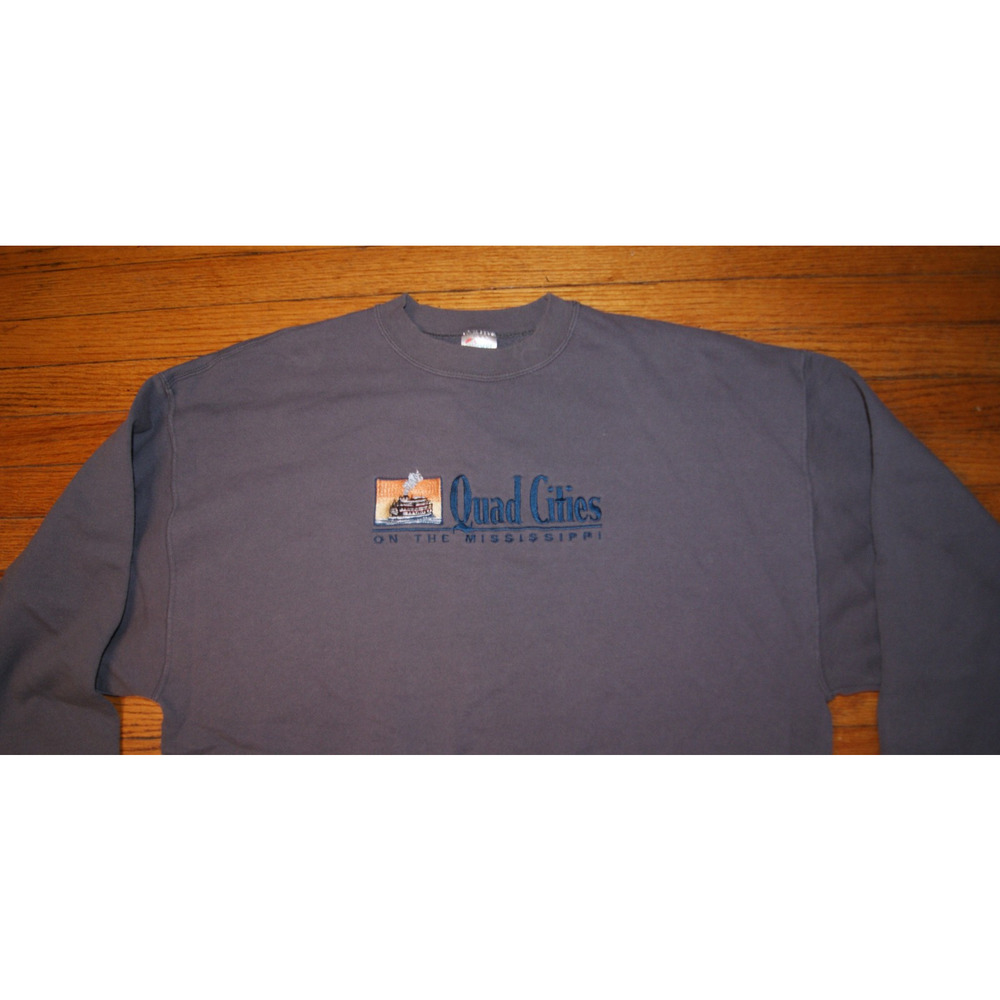 Vintage 90s Quad Cities Mississippi Steam Boat Embroider XL Gray Sweatshirt USA
